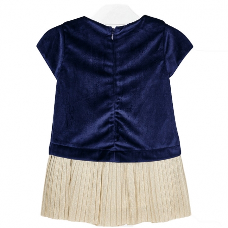 Mayoral Girls Navy Velvet Dress Diamante Decorated Collar #2