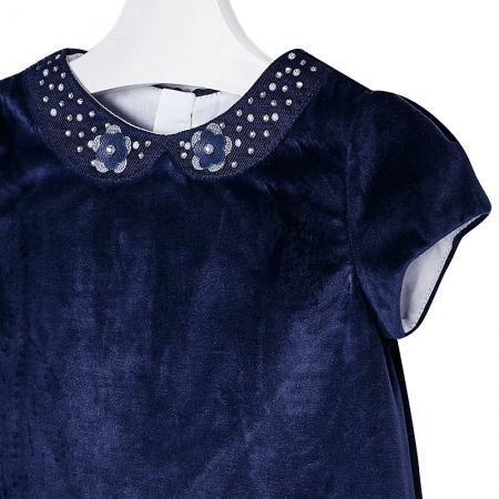 Mayoral Girls Navy Velvet Dress Diamante Decorated Collar #3