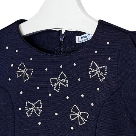 Mayoral Girls Elegant Navy Dress With Diamante Bows #2