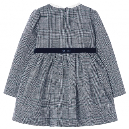 Mayoral Navy Girls Grey Check Dress Floral Belt #3