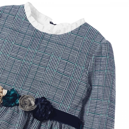 Mayoral Navy Girls Grey Check Dress Floral Belt #4