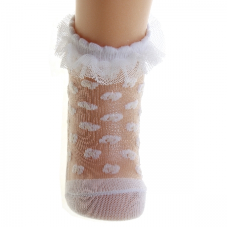 Pretty Mayoral Baby Girls White Plumeti Mesh Floral Frilly Socks #2