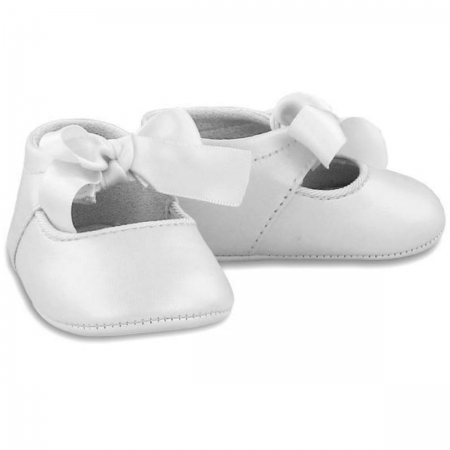 Baby Girls White Faux Leather Ribbon Pram Shoes