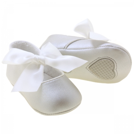 Baby Girls Silver Shoes White Ribbon #2