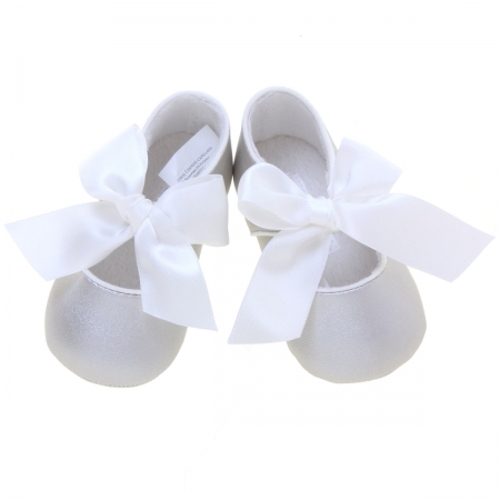 Baby Girls Silver Shoes White Ribbon #3