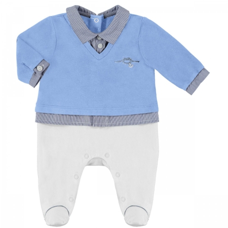 Baby Boys Blue White Romper Outfit