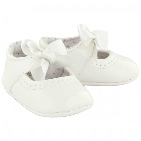 Baby Girls White Patent Leather Shoes With Ribbons