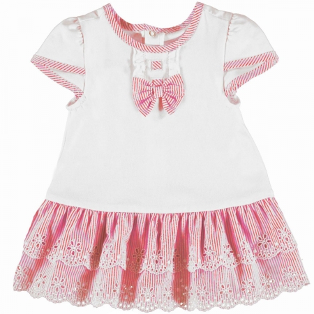 Mayoral Sale Baby Girls White And Pink Dress Daisy And Stripes