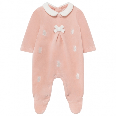 Mayoral Autumn Winter Baby Girls Dusky Pink Footed Romper With Bow And Embroideries