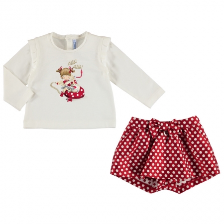 Mayoral Baby Girls Ivory Top Red Polka Dots Shorts Set Autumn Winter