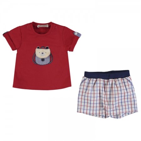 Mayoral Spring Summer Baby Boys Red Top White Check Shorts Set