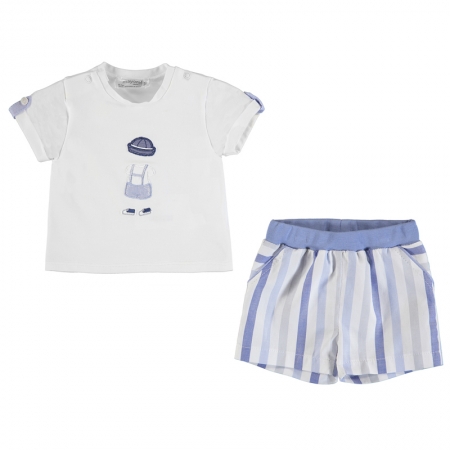 Mayoral Spring Summer Baby Boys White Top Blue Stripes Shorts Set