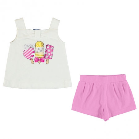 Mayoral Girls Spring Summer White Top Ice Lolly Print Pink Shorts Set