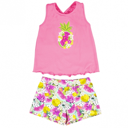 Mayoral Girls Spring Summer Pink Top Multi Colour Shorts Set