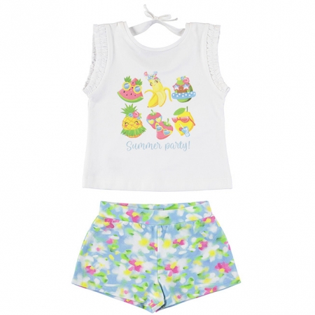 Mayoral Girls Spring Summer Party White Top Blue Floral Shorts Set