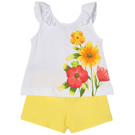 Mayoral Girls White Flowers Top Lemon Yellow Shorts Set