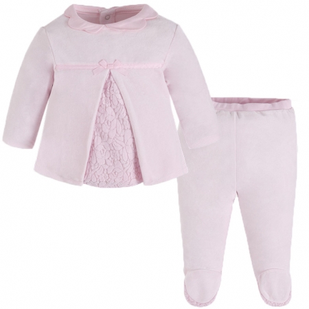 Mayoral Baby Girls Pink Lace Top And Footed Trousers Set