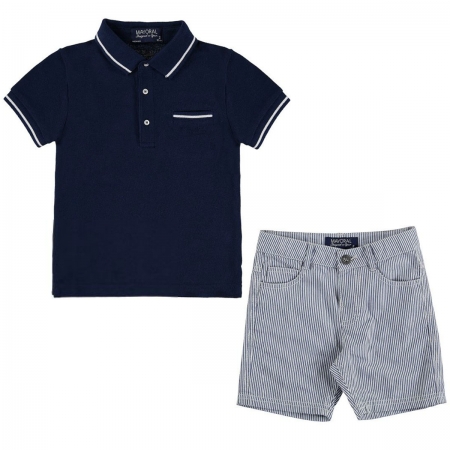 Mayoral Boys Smart Navy Polo Stripes Shorts Outfit