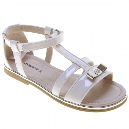 Mayoral Girls White T Bar Patent Sandals In Leather