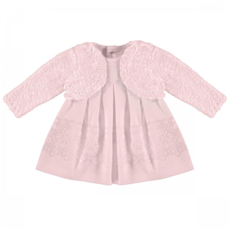 Sale Lovely Mayoral Baby Girls Pink Devore Dress With Cardigan