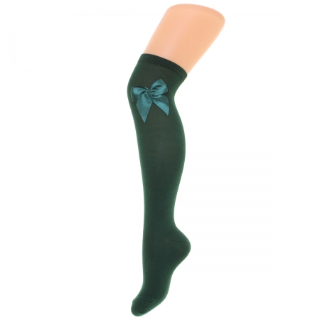 Meia Pata Girls Over The Knee High Bottle Green Socks Satin Bow