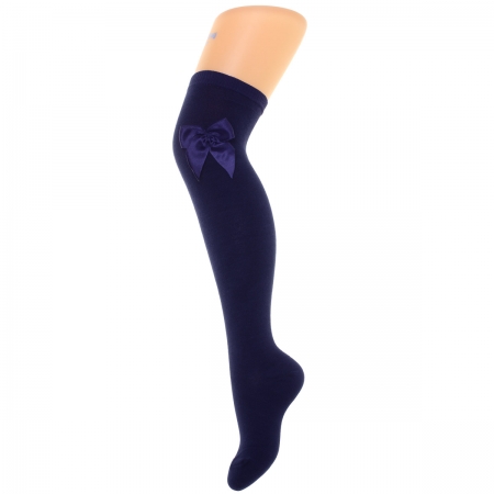 Meia Pata Girls Over Knee High Navy Socks Satin Bow