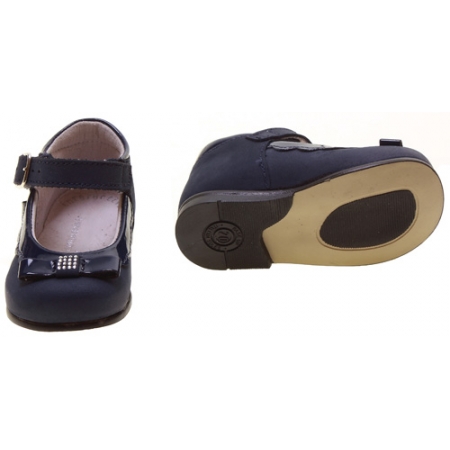 Girls Navy Leather Made In Italy Shoes Decorated With Bows #2
