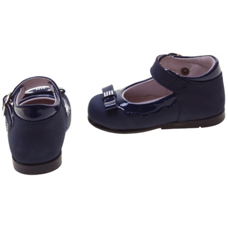 Girls Navy Leather Made In Italy Shoes Decorated With Bows #3
