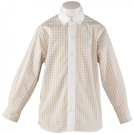 Sale Miranda Boys Light Caramel Gingham Shirt White Shorts Set #2