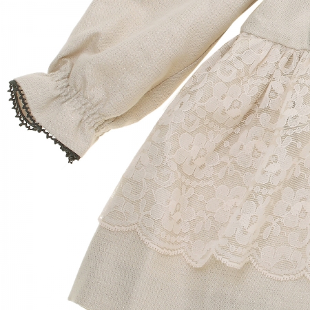 Miranda Baby Girls Ivory Beige Dress With Ivory Lace Net Black Flowers #3