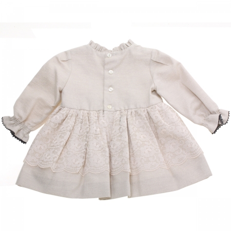 Miranda Baby Girls Ivory Beige Dress With Ivory Lace Net Black Flowers #4