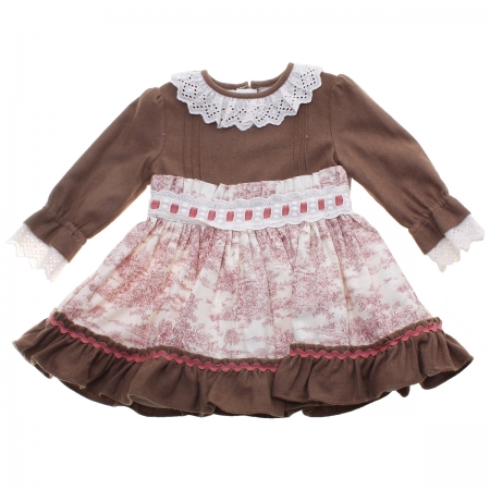 Miranda Girls Brown Ivory Dusky Pink Dress White Frills