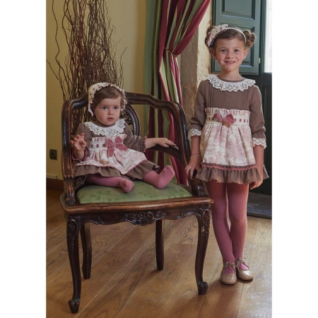 Miranda Girls Brown Ivory Dusky Pink Dress White Frills #4