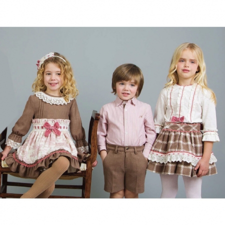 Miranda Girls Brown Ivory Dusky Pink Dress White Frills #5