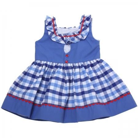 Miranda Spring Summer Girls Navy Blue White Gingham Dress Red Bow White Lace #3