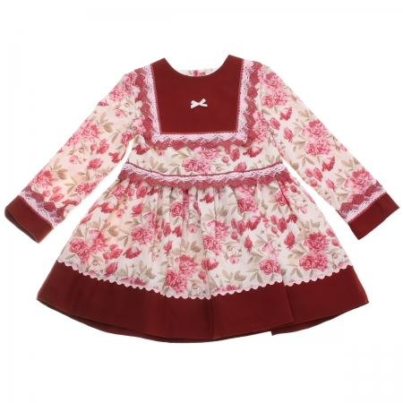 Miranda Autumn Winter Girls Burgundy Floral Dress Pink Lace