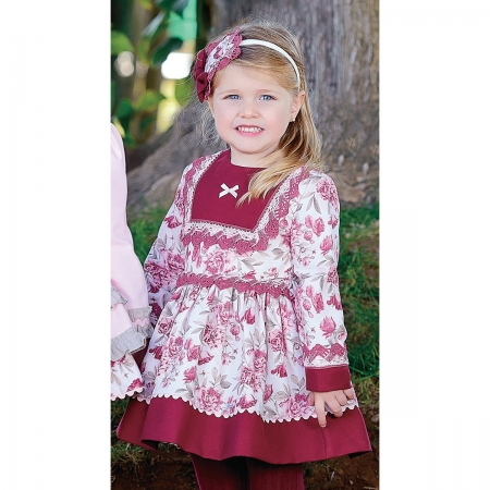Miranda Autumn Winter Girls Burgundy Floral Dress Pink Lace #2