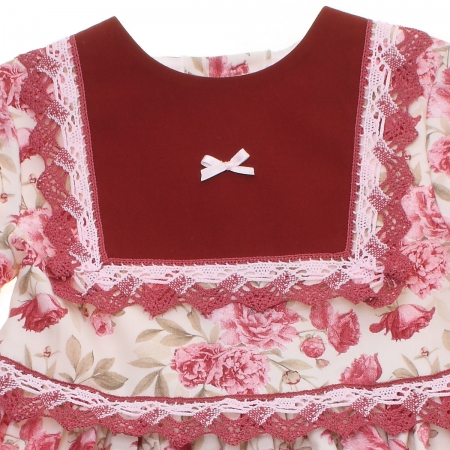 Miranda Autumn Winter Girls Burgundy Floral Dress Pink Lace #3