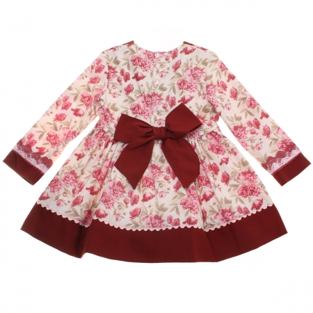 Miranda Autumn Winter Girls Burgundy Floral Dress Pink Lace #4