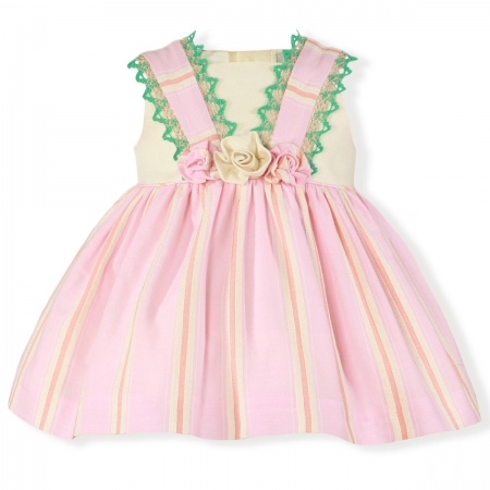 Miranda Spring Summer Baby Girls Ivory Pink Stripes Dress Ivory Pink Bows