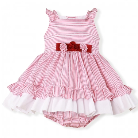 Miranda Spring Summer Baby Girls Pink White Stripes Dress Panty Set