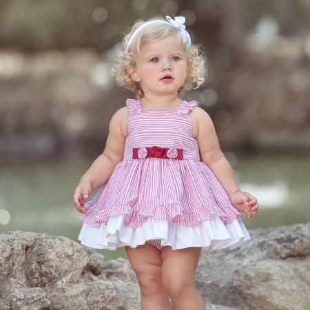 Miranda Spring Summer Baby Girls Pink White Stripes Dress Panty Set #2