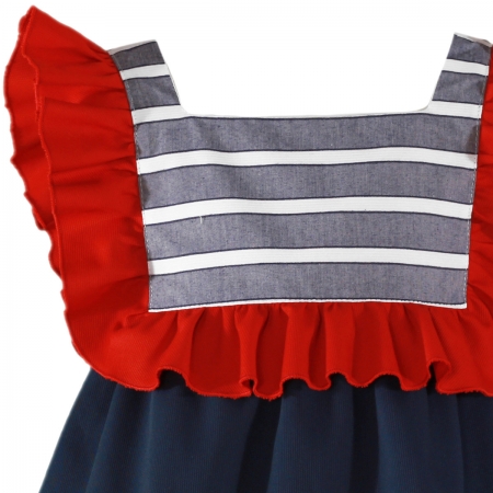 Miranda Spring Summer Girls Red Navy Stripes Dress #2