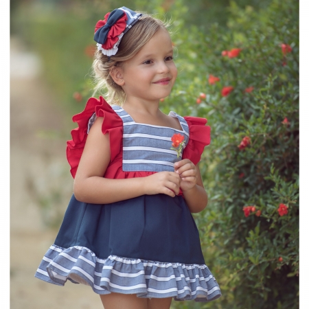Miranda Spring Summer Girls Red Navy Stripes Dress #4