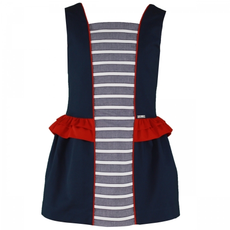 Miranda Spring Summer Girls Navy Red Sleeveless Dress Grey White Stripes
