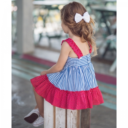 Miranda Spring Summer Girls Red Polka Dots Blue Stripes Dress #3