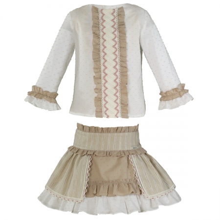 Miranda Autumn Winter Girls Caramel Off White Top And Skirt Set