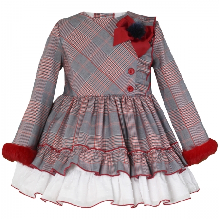 Miranda Autumn Winter Girls Red Choco Gingham Dress