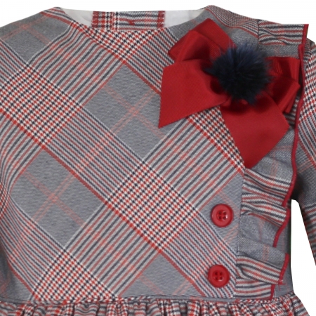 Miranda Autumn Winter Girls Red Choco Gingham Dress #3