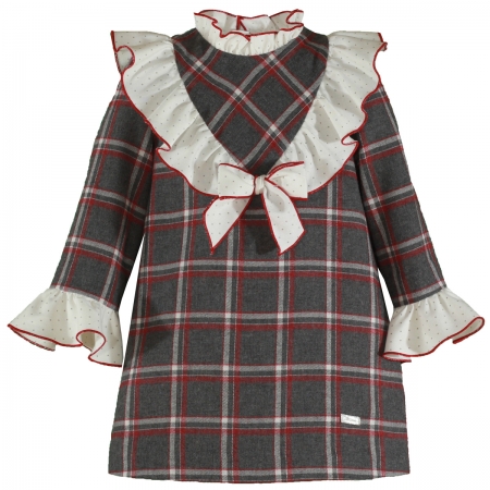 Miranda Autumn Winter Girls Grey Red Cream Check Dress
